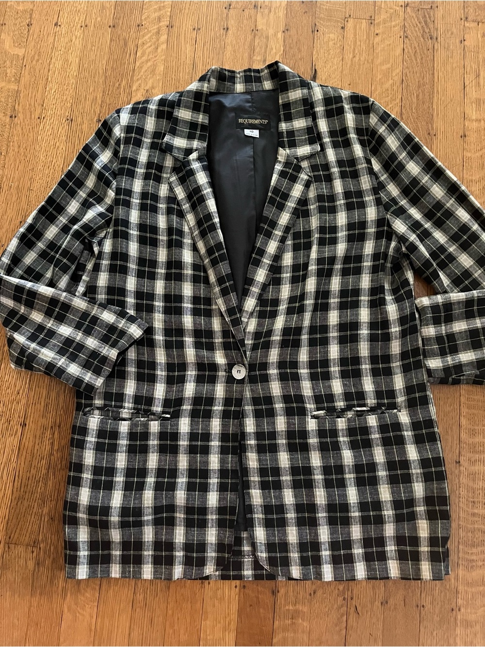 Vintage Black & White Plaid Single-Button Blazer